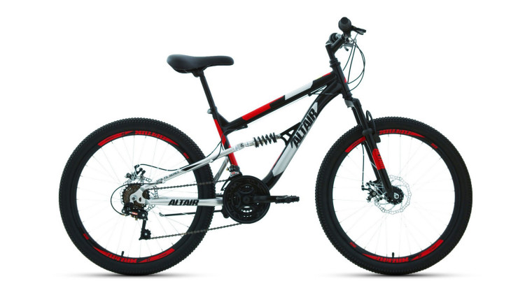 велосипед ALTAIR MTB FS 24 disc (24" 18 ск. рост 15") 2019-2020, черный/красный