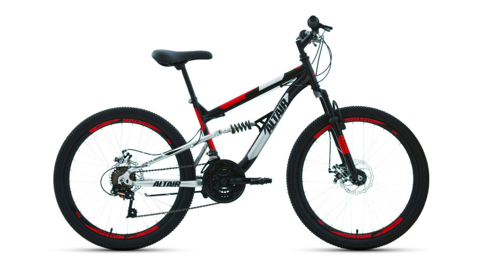 велосипед ALTAIR MTB FS 24 disc (24" 18 ск. рост 15") 2019-2020, черный/красный