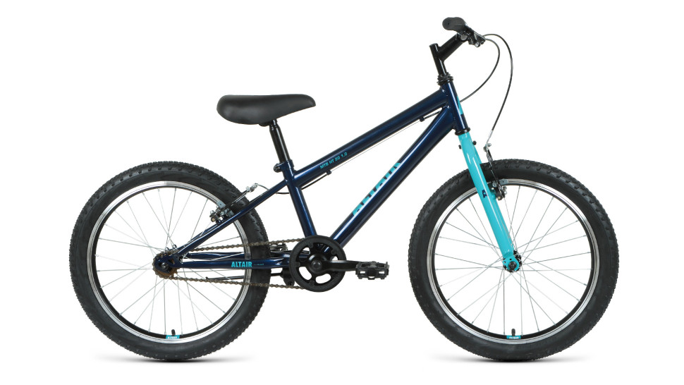 Велосипед ALTAIR MTB HT 20 1.0 (20" 1 ск. рост 10.5") 2020-2021, темно-синий/бирюзовый
