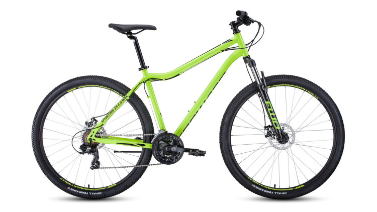 велосипед FORWARD SPORTING 29 2.0 disc (29" 21 ск. рост 21") 2019-2020, светло-зеленый/черный