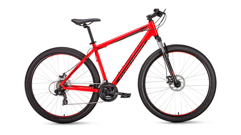 велосипед FORWARD APACHE 29 2.0 disc (29" 21 ск. рост 21") красный / черный 2019