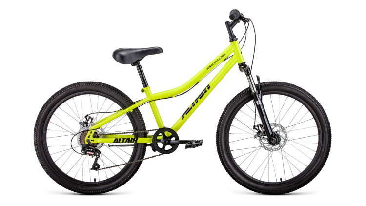 Велосипед ALTAIR MTB HT 24 2.0 disc (24" 6 ск. рост 12") 2020-2021, ярко-зеленый/черный