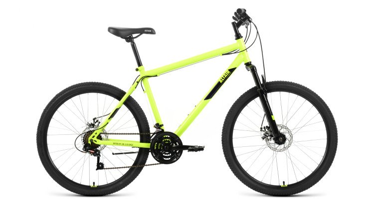 Велосипед ALTAIR MTB HT 26 2.0 D (26" 21 ск. рост. 19") 2022, ярко-зеленый/черный QR