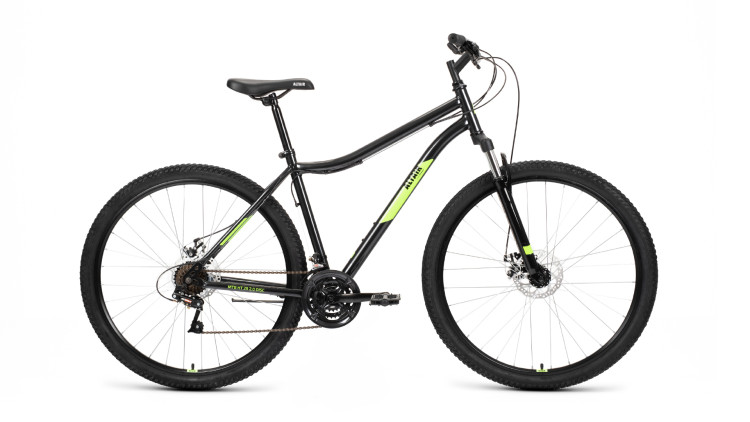 Велосипед ALTAIR MTB HT 29 2.0 D (29" 21 ск. рост. 17") 2022, черный/ярко-зеленый