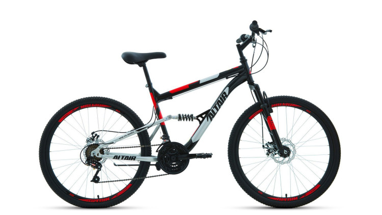 велосипед ALTAIR MTB FS 26 2.0 disc (26" 18 ск. рост 16") 2019-2020, черный/красный