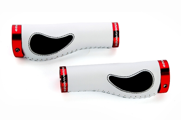 Ручки руля VENZO COMFORT VZ-E05-004 , 138mm, бело-черные красные хомуты, кожа