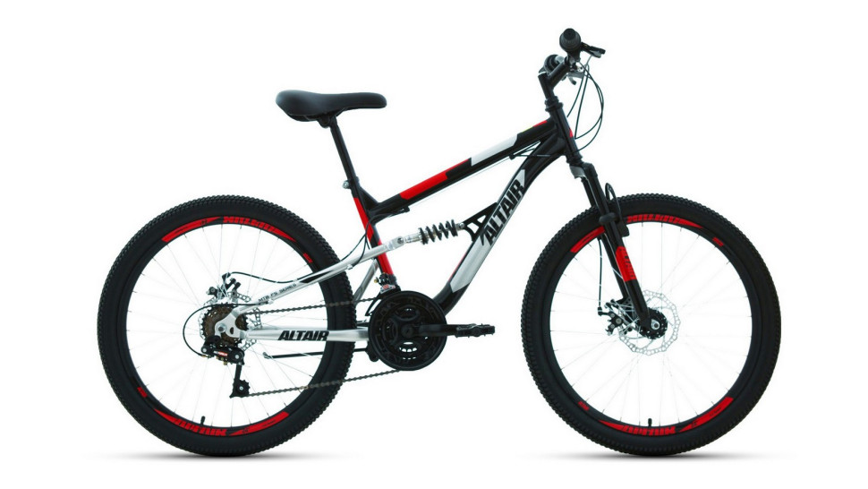 Велосипед ALTAIR MTB FS 24 D (24" 18 ск. рост. 15") 2022, черный/красный