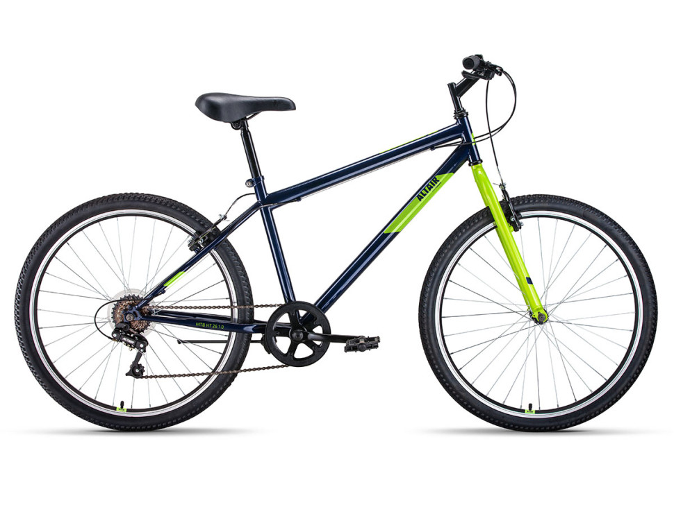 Велосипед ALTAIR MTB HT 26 1.0 (26" 7 ск. рост. 19") 2022, темно-синий/зеленый QR