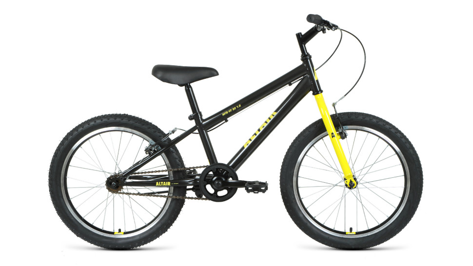Велосипед ALTAIR MTB HT 20 1.0 (20" 1 ск. рост 10.5") 2020-2021, темно-серый/желтый
