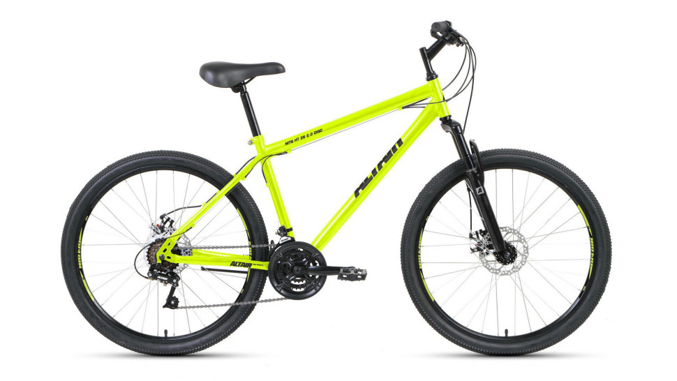 Велосипед ALTAIR MTB HT 26 2.0 disc (26" 18 ск. рост 19") 2019-2020, светло-зеленый/черный