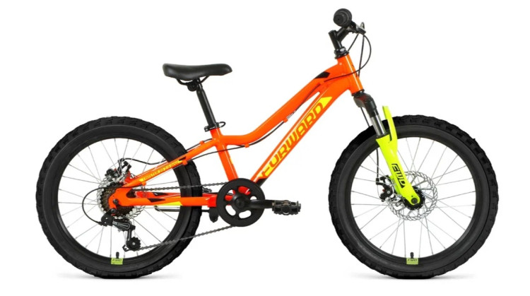 Велосипед FORWARD TWISTER 20 2.0 D (20" 7 ск. рост. 10") 2024, ярко-оранжевый/ярко-желтый QR
