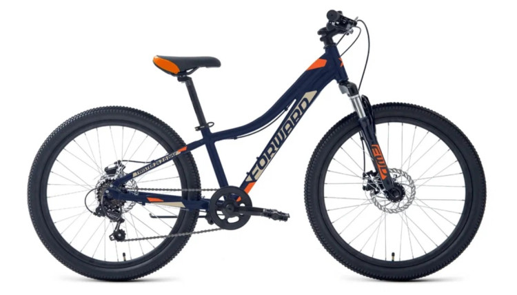 Велосипед FORWARD TWISTER 24 2.0 D (24" 7 ск. рост. 12") 2024, темно-синий/оранжевый