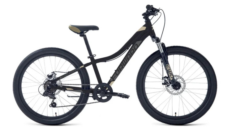 Велосипед FORWARD TWISTER 24 2.0 D (24" 7 ск. рост. 12") 2024, черный/бежевый
