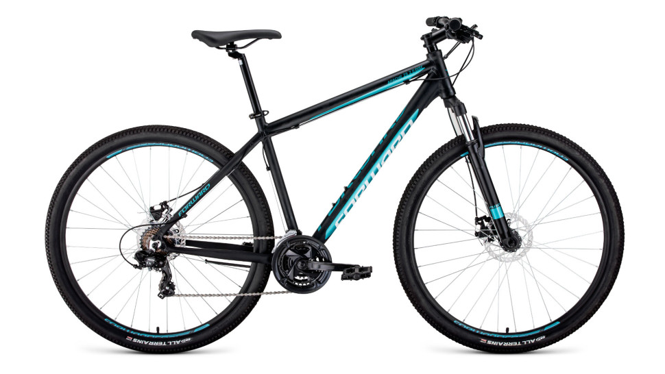 велосипед FORWARD APACHE 29 2.0 disc (29" 21 ск. рост 21") 2019-2020, черный/бирюзовый мат.
