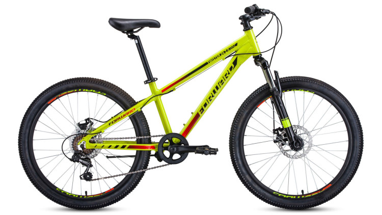 велосипед FORWARD TWISTER 24 2.0 disc (24" 7 ск. рост 13") 2019-2020, желтый/черный