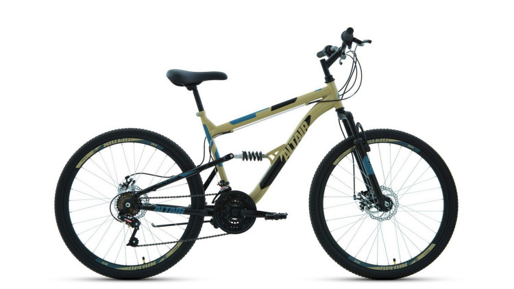 Велосипед ALTAIR MTB FS 26 2.0 disc (26" 18 ск. рост 18") 2020-2021, бежевый/черный QR