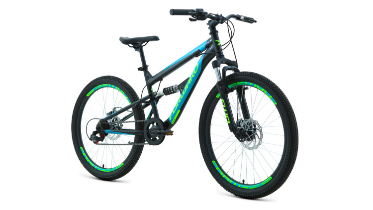 Велосипед FORWARD RAPTOR 24 2.0 D (24" 6 ск. рост. 15") 2022, черный/бирюзовый УЦ