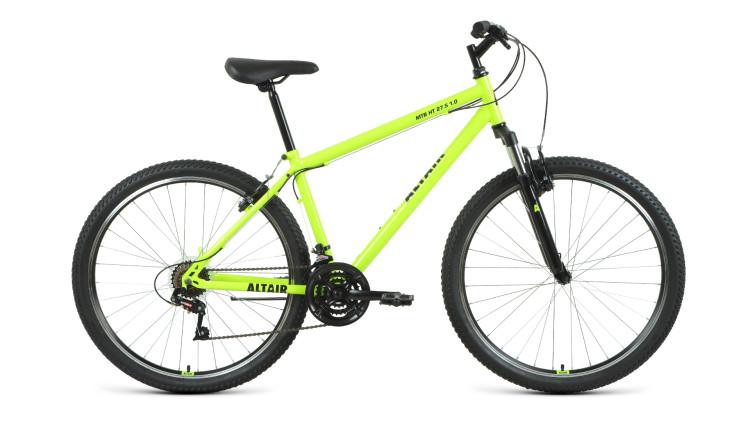 Велосипед ALTAIR MTB HT 27,5 1.0 (27,5" 21 ск. рост. 17") 2020-2021, ярко-зеленый/черный