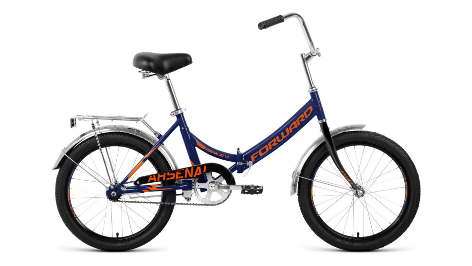 велосипед FORWARD ARSENAL 20 1.0 (20" 1 ск. рост 14" скл.) 2019-2020, темно-синий/оранжевый