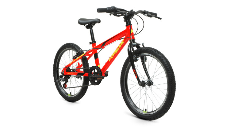 Велосипед FORWARD RISE 20 2.0 (20" 7 ск. рост 10.5") 2020-2021, красный/ярко-желтый