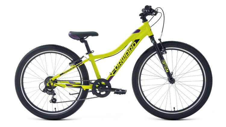 Велосипед FORWARD TWISTER 24 1.2 (24" 7 ск. рост 12") 2020-2021, зеленый/фиолетовый, RBKW1J347023