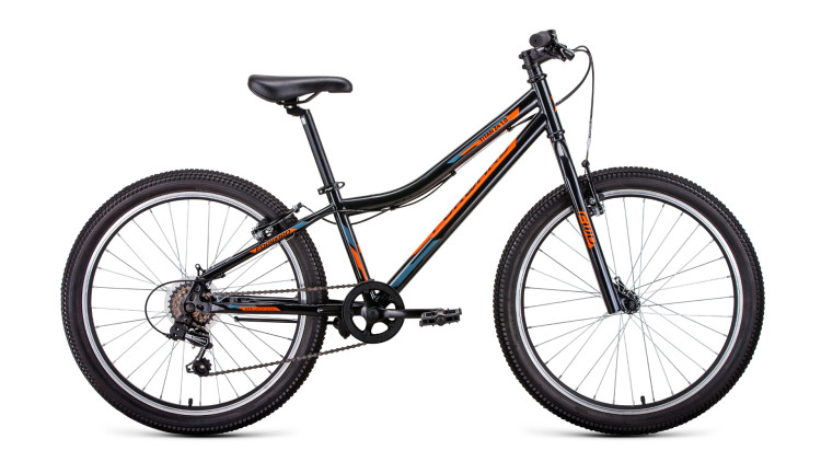 велосипед FORWARD TITAN 24 1.2 (24" 6 ск. рост 12") 2020-2021, черный/ярко-оранжевый