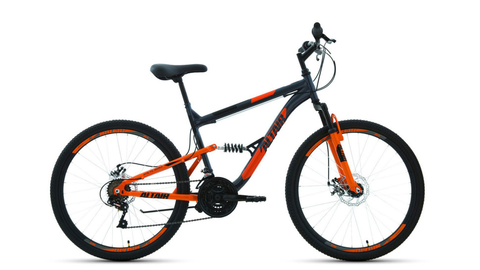 велосипед ALTAIR MTB FS 26 2.0 disc (26" 18 ск. рост 16") 2019-2020, серый/оранжевый