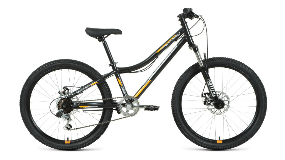 велосипед FORWARD TITAN 24 2.2 disc (24" 6 ск. рост 12") 2020-2021, черный/оранжевый