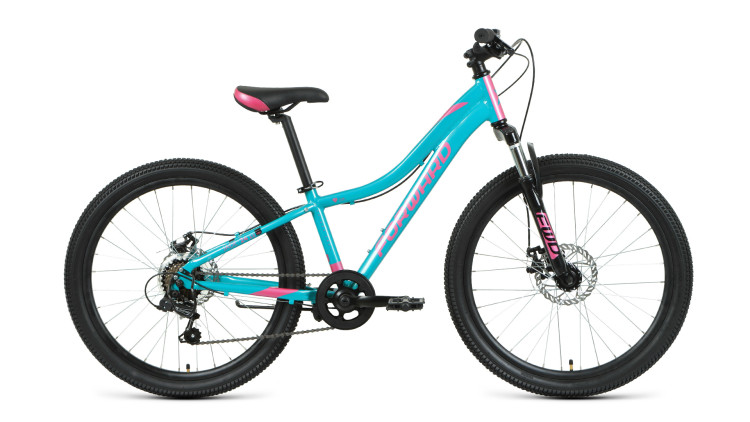 Велосипед FORWARD JADE 24 2.0 disc (24" 7 ск. рост 12") 2020-2021, бирюзовый/розовый