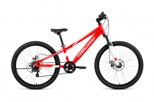 Велосипед FORWARD RISE 24 2.0 disc (24" 7 ск. рост 11") 2020-2021, красный/белый, RBKW1J347010